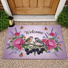 Welcome Songbird Blackberries Peony Butterfly Wildflower - Home Decor Gift Doormat