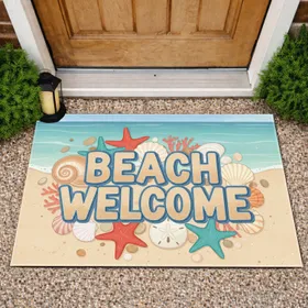Beach Welcome Sand Dollar Starfish Seashells - Ocean Lover Decor Gift Doormat