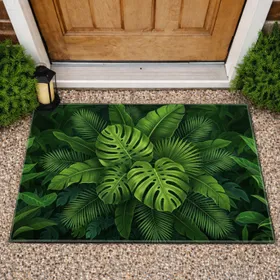 Dense Tropical Leaves Monstera Banana Palm Fronds - Jungle Home Decor Gift Doormat