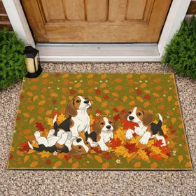 Beagle Puppies Fall Foliage - Autumn Home Decor Gift for Dog Lover Doormat