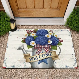 Patriotic Watering Can Welcome Blue Star - Independence Day Home Decor Doormat
