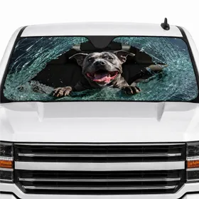Pitbull Dog Companion Foldable Storage Road Trip Essentials - Pet Owner Commute Accessory Car Sunshade