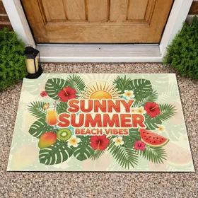 Sunny Summer Beach Vibes Sun Pineapple Watermelon Tropical Flowers - Summer Home Decor Gift Doormat