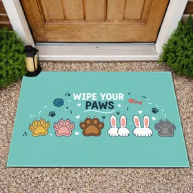 Wipe Your Paws Animal Paws Aqua-Teal Pet Home Entryway Decor Gift for Pet Lovers Doormat