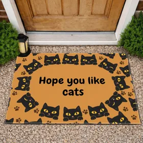 Hope You Like Cats Black Cat Heads Paws - Cat Lover Home Decor Gift Doormat