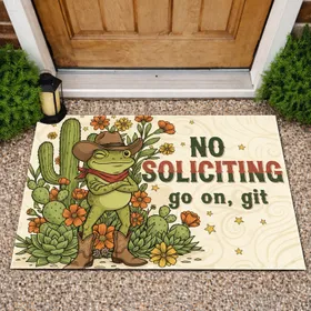 Cowboy Frog No Soliciting Cacti Flowers - Western Decor Gift for Homeowners Doormat
