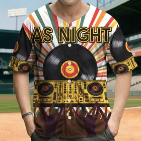 AS NIGHT Typography Dancing Crowd Vinyl Records - Music Party Event Baseball Jersey
