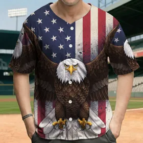 Bald Eagle American Flag Stars Stripes - Independence Day Gift for Veterans Baseball Jersey