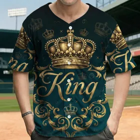 Ornate Golden Crowns King Script Flourishes - Royal Event Gift for Men Baseball Jersey