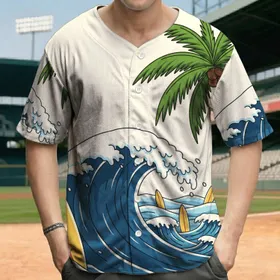 Tropical Coastline Surfboards Palm Trees - Tropical Lifestyle Gift Baseball Jersey