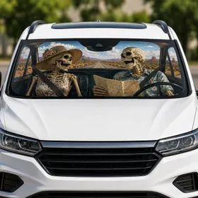 Funny Skull Couples SUV Truck Window - Road Trip Travel Essentials Commute Accessory Car Sunshade