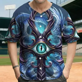Mystical Eye Ankh Dragon Scales Emerald Gemstone - Fantasy Lover Gift Baseball Jersey