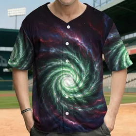 Cosmic Vortex Green White Spiral Nebula Swirl - Space Lover Gift for Sci-Fi Fan Baseball Jersey