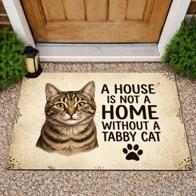Brown Tabby Cat 'A House Is Not A Home' Paw Print - Pet Lover Home Decor Gift Doormat