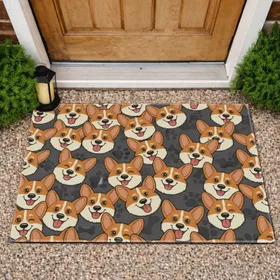 Layered Smiling Corgi Faces Mosaic - Home Decor Gift for Corgi Lover Doormat