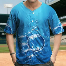 Realistic Aqua Blue Water Bubbles Droplets Scene - Submerged Aquatic Lover Gift Baseball Jersey