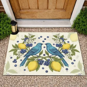 Azure Birds Lemon Blueberry Botanical - Home Decor Gift for Garden Lover Doormat
