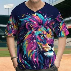Lion Head Yellow Eyes Bursting Spiky Mane - Wildlife Lover Gift for Big Cat Lovers Baseball Jersey