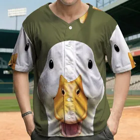 White Duck Heads Yellow Beak Olive Green - Wildlife Lover Gift for Bird Watcher Baseball Jersey