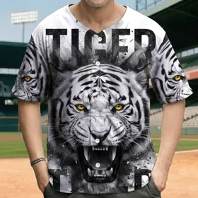 Roaring White Tiger Head with Smoke - Aggressive Animal Lover Gift Baseball Jersey