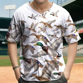 Realistic Flying Mallard Ducks Waterfowl Flock - Wildlife Lover Gift Baseball Jersey