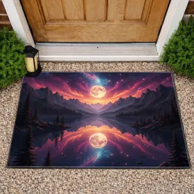 Cosmic Moonlit Lake Mountain Night - Home Decor Gift for Stargazer Doormat