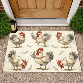 Six Messy Cartoon Chickens - Home Decor Gift for Chicken Lover Doormat