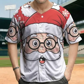 Surprised Santa Claus Black Glasses Red Hat Beard - Christmas Holiday Gift Baseball Jersey