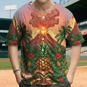Erupting Volcano Tiki Mask Aloha - Tropical Paradise Gift Baseball Jersey
