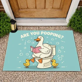 Goose on Toilet Ducklings 'ARE YOU POOPING?' - Bathroom Home Decor Gift Doormat