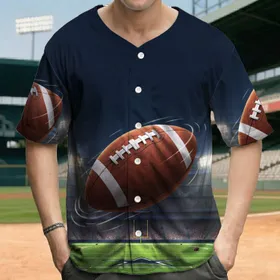 Vast Night Stadium Scene with Dynamic Brown American Football Game - Sports Fan Gift Baseball Jersey