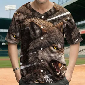 Aggressive Snarling Wolf Head Pack - Wildlife Lover Gift for Wolf Lovers Baseball Jersey