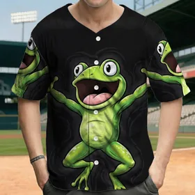 Excited Jumping Frog Big Eyes Arms Outstretched Dark Radial Swirls - Wildlife Lover Gift Baseball Jersey