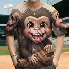 Expressive Baby Monkey Rustic Wood Log Mischievous Faces - Wildlife Lover Gift Baseball Jersey