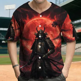 Armored Samurai Warrior Fiery Sun - Fantasy Art Collector Gift for Warrior Fans Baseball Jersey