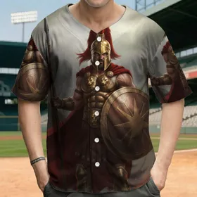Ancient Warrior Battle Ready Helmet Plume Shield - History Enthusiast Gift Baseball Jersey