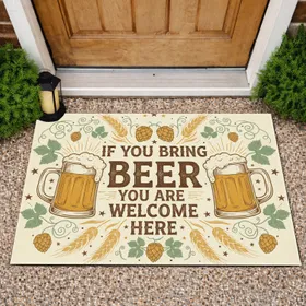 Beer Steins Welcome Text Hops Wheat - Home Decor Gift for Beer Lover Doormat