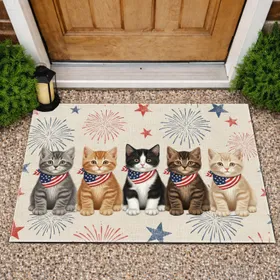 Five Kittens American Flag Bandanas - Independence Day Home Decor Pet Owner Gift Doormat