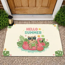 Cat Sunglasses Flamingo Float Tropical Summer - Home Decor Gift for Cat Lover Doormat