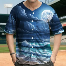 Starry Night Moonlit Ocean Beach Flowers - Coastal Lifestyle Gift for Beach Lovers Baseball Jersey