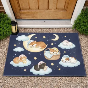 Sleeping Puppies Kittens Crescent Moon - Home Decor Gift for Animal Lover Doormat