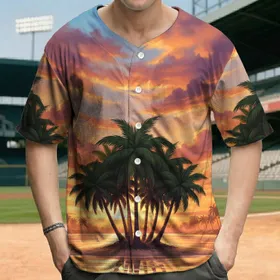 Palm Trees Beach Sunset Ocean Reflections - Tropical Vacation Gift Baseball Jersey