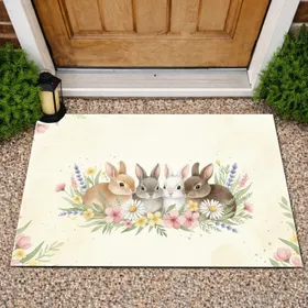 Baby Bunnies Spring Wildflowers - Spring Home Decor Gift for Bunny Lover Doormat