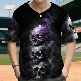 Three Skulls Stacked Ghostly Fragments Swirling Mist Void - Alternative Fashion for Collectors Baseball Jersey