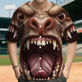 Textured Snout Bulging Eyes Creature Gappy Teeth Wide Mouth Bold Statement Gift Baseball Jersey