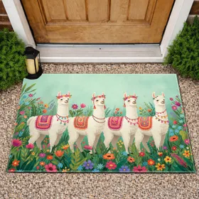 Alpaca Procession Wildflower Cactus Field - Home Decor Gift for Alpaca Lovers Doormat