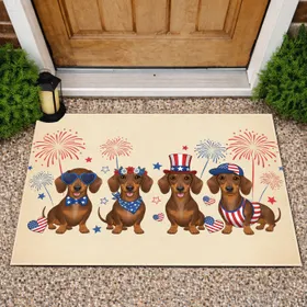 Dachshunds Patriotic Attire Fireworks - Independence Day Gift for Dog Lover Doormat