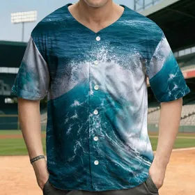 Cresting Crashing Ocean Wave Turbulent Foam Water - Water Sports Enthusiast Gift Baseball Jersey