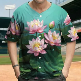 Vibrant Blossoming Lotus Flowers Lily Pads Calm Water - Serenity Wear Relaxation Gift Baseball Jersey