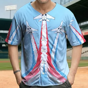 Fighter Jets V-Formation Red White Blue Smoke - Aviation Lover Gift Baseball Jersey